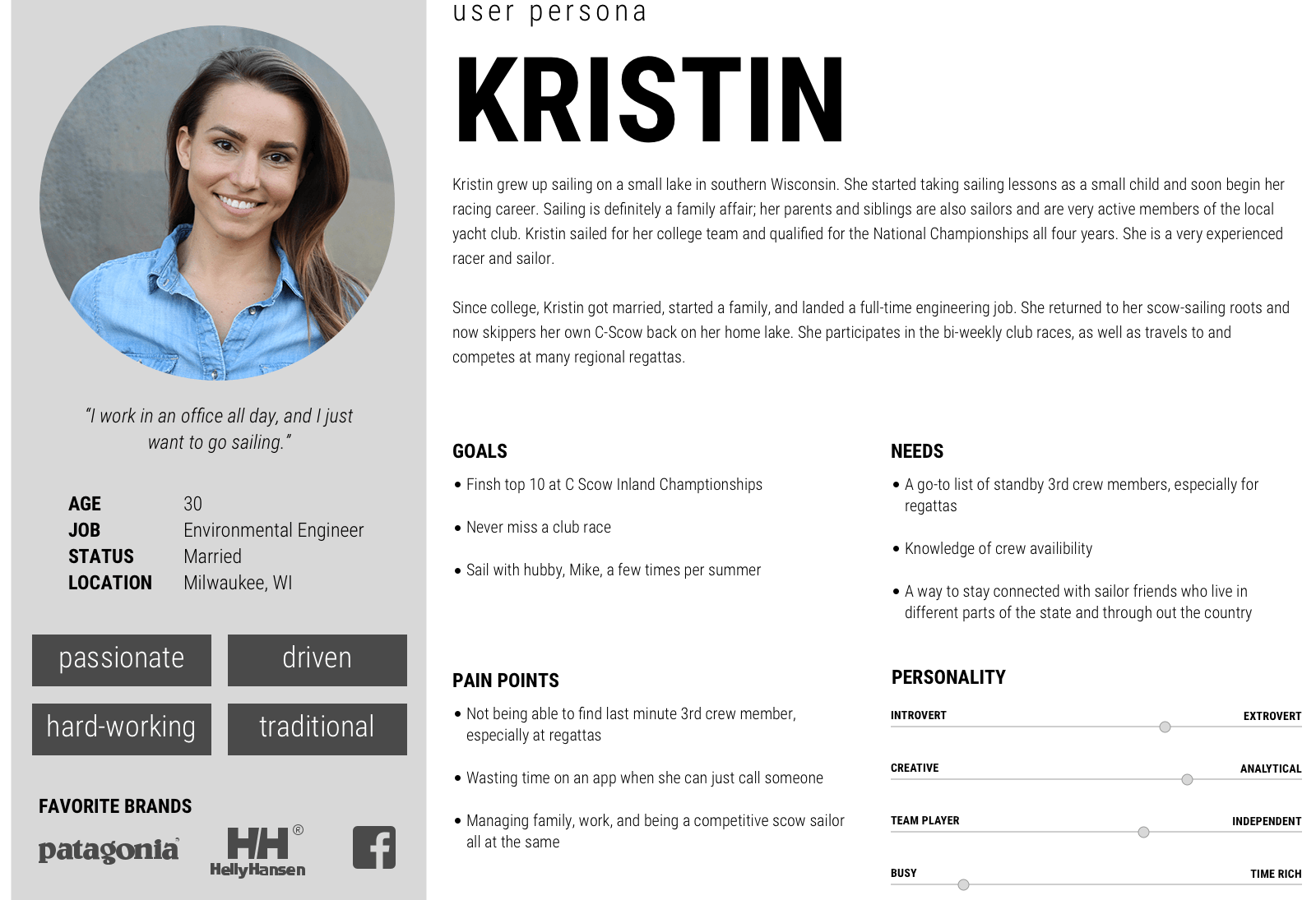 user persona of Kristin with picture and details